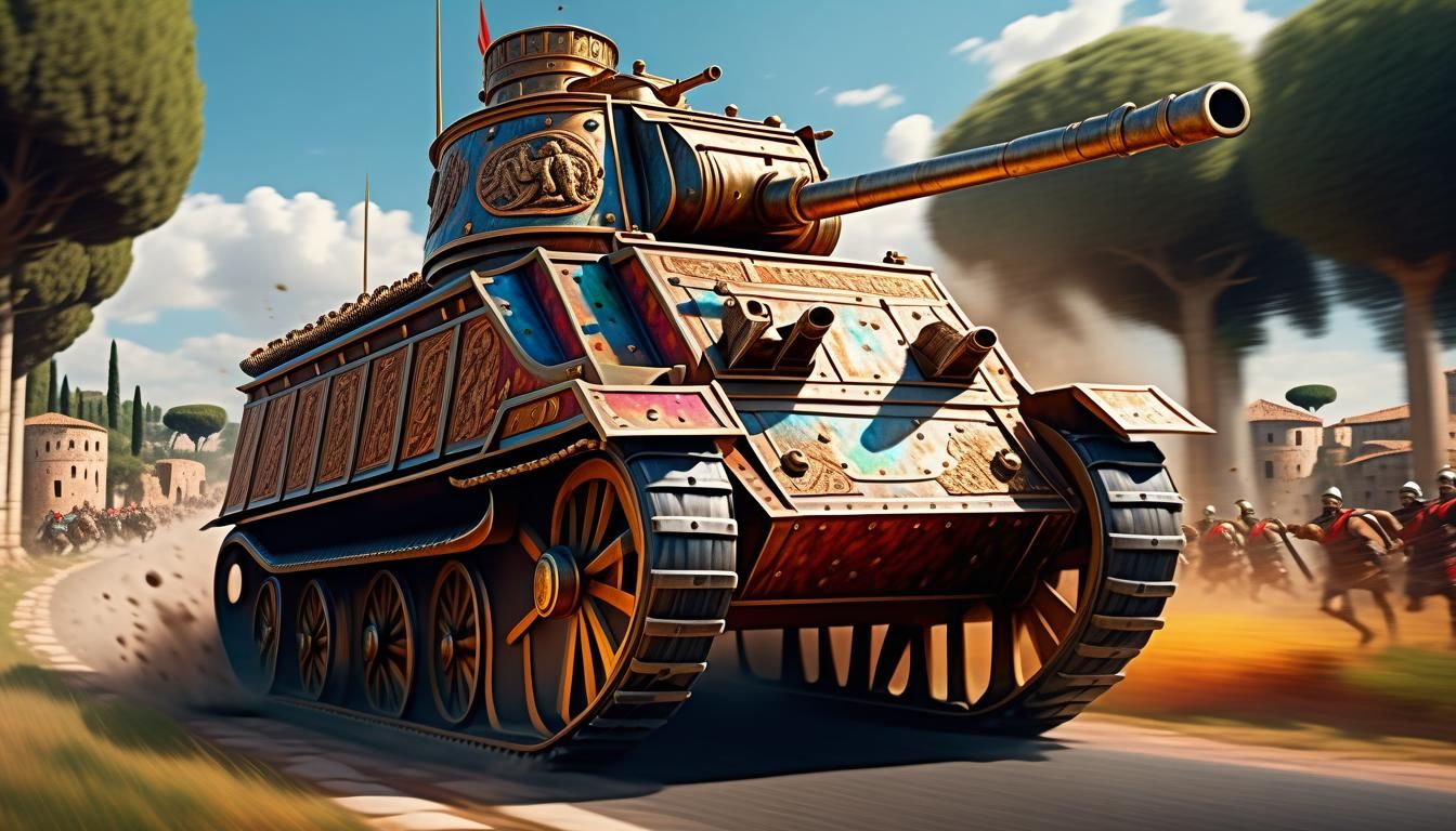 Roman Chariot Tank Races Down Appian Way