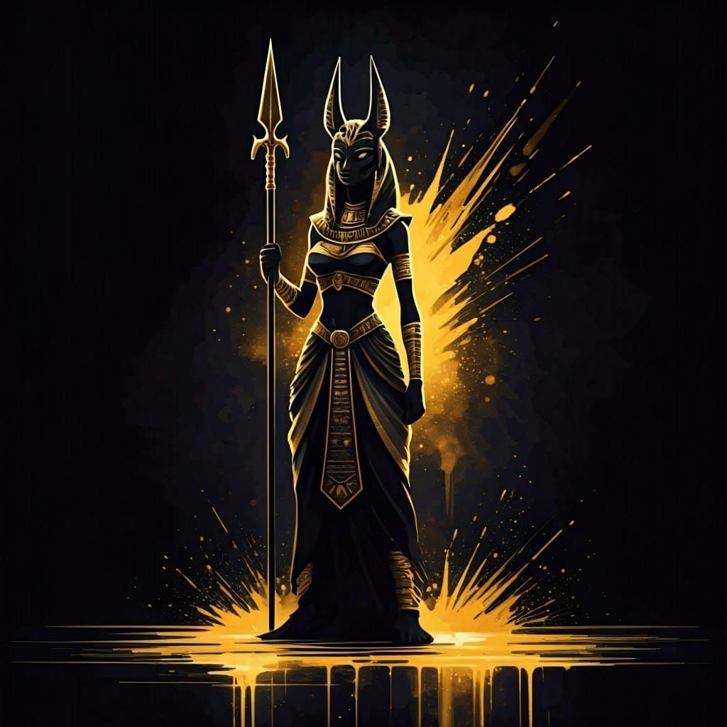 Egyptian Goddess Anubis Embodies Power in Dark, High-Contras...