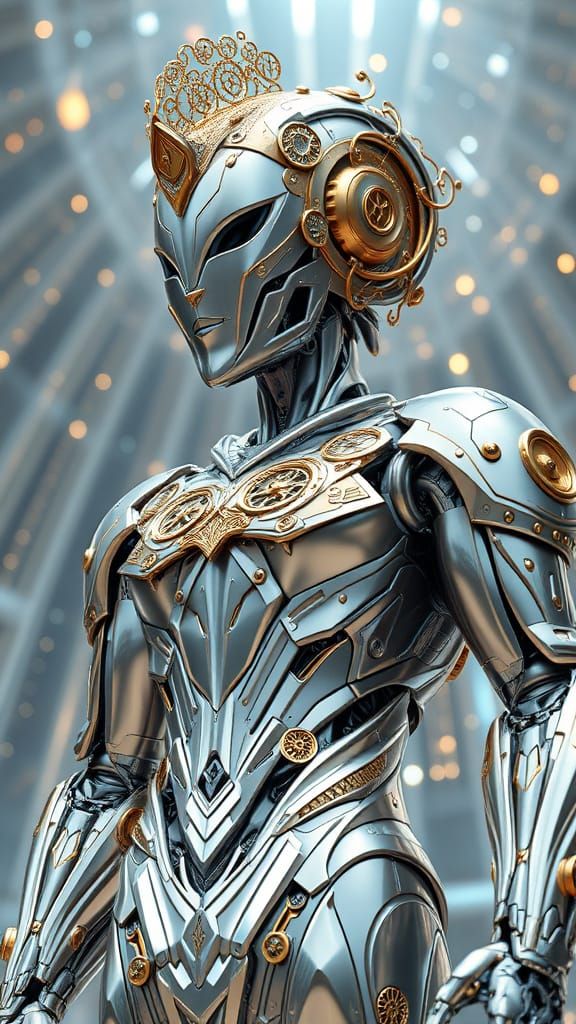 Epic Futuristic Robot in Majestic Silver and Gold