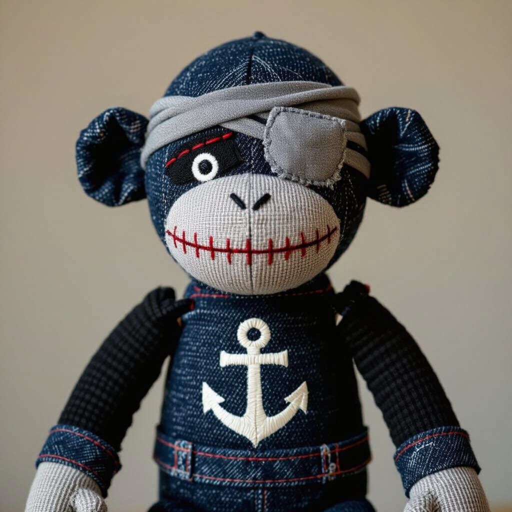 Pirate Sock Monkey Folk Art Illustration