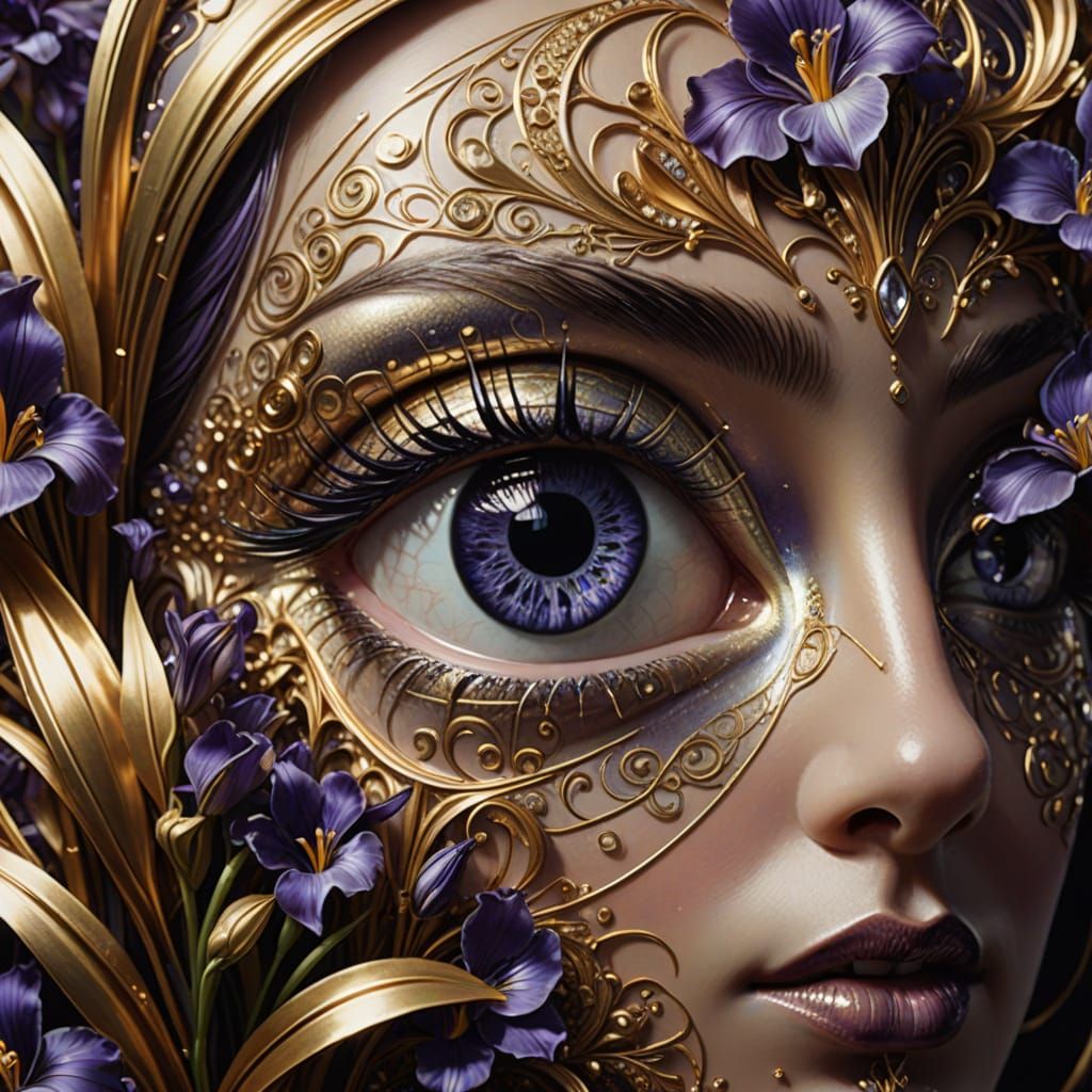 Surreal Woman's Eye Reflecting Fantastical Cityscape