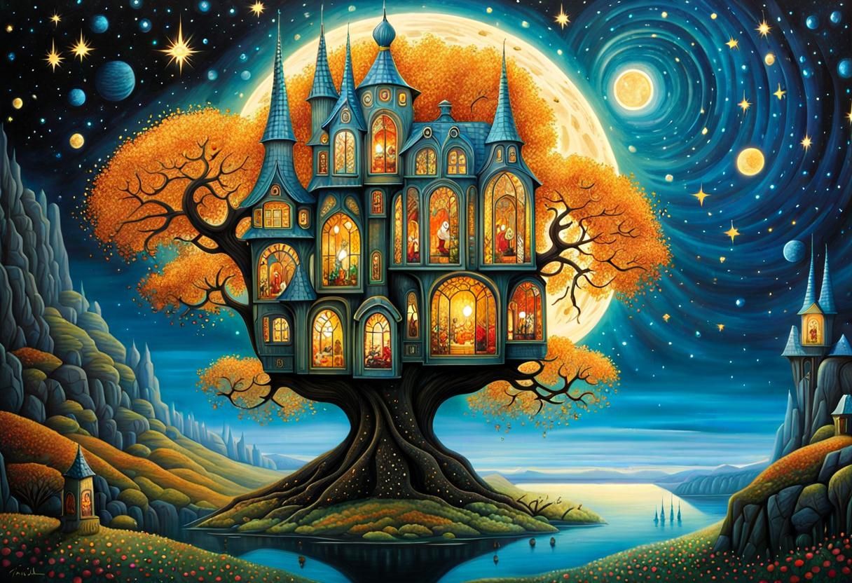 Stained Glass Mosaic Fantasycore Houses Surrealism