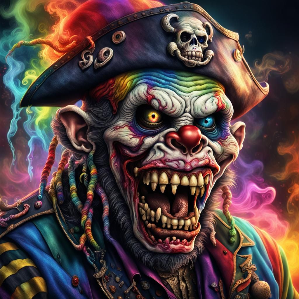 Hyper-Realistic Portrait of a Maniacal Zombie Monkey Pirate....