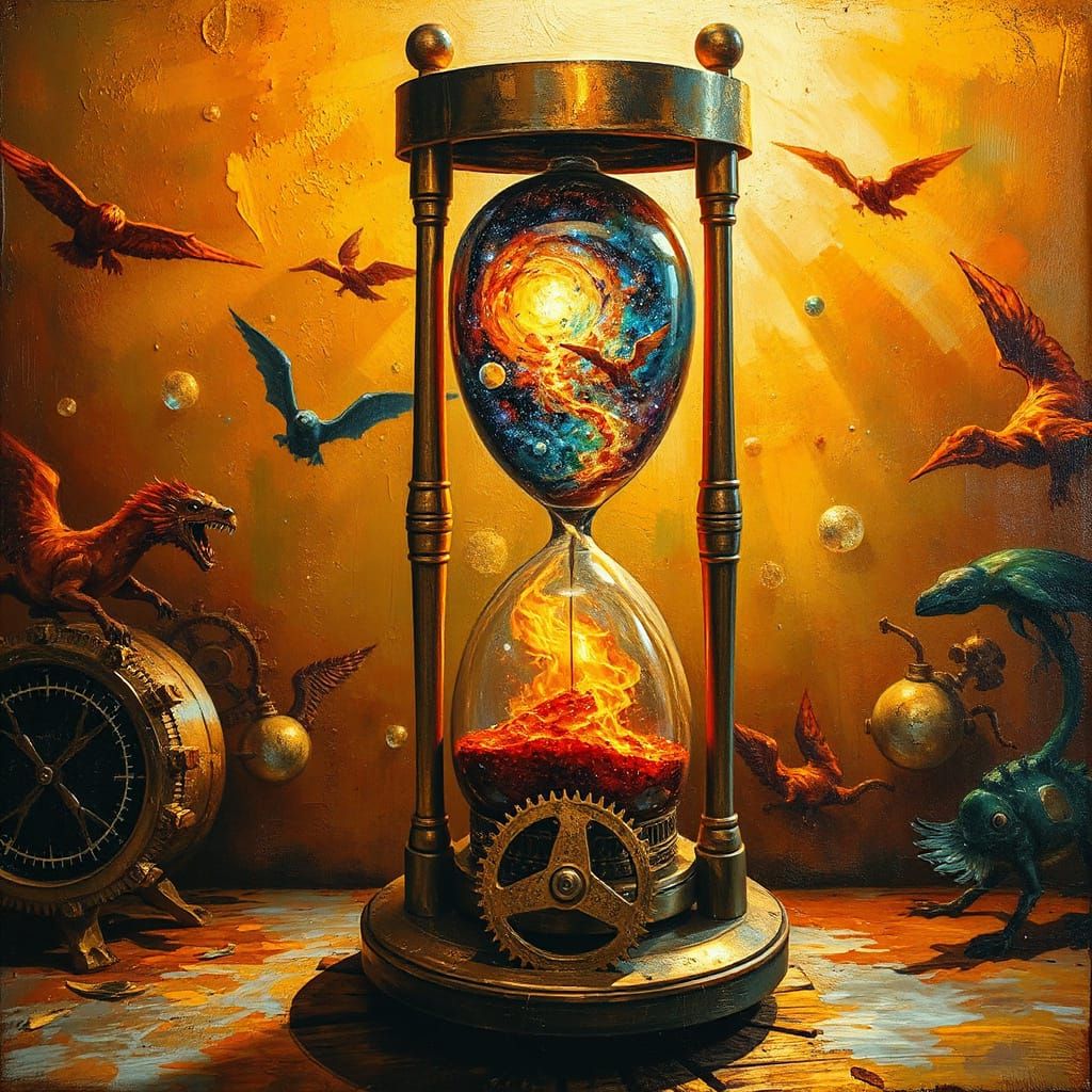 Steampunk Hourglass Radiates Warm Amber Light