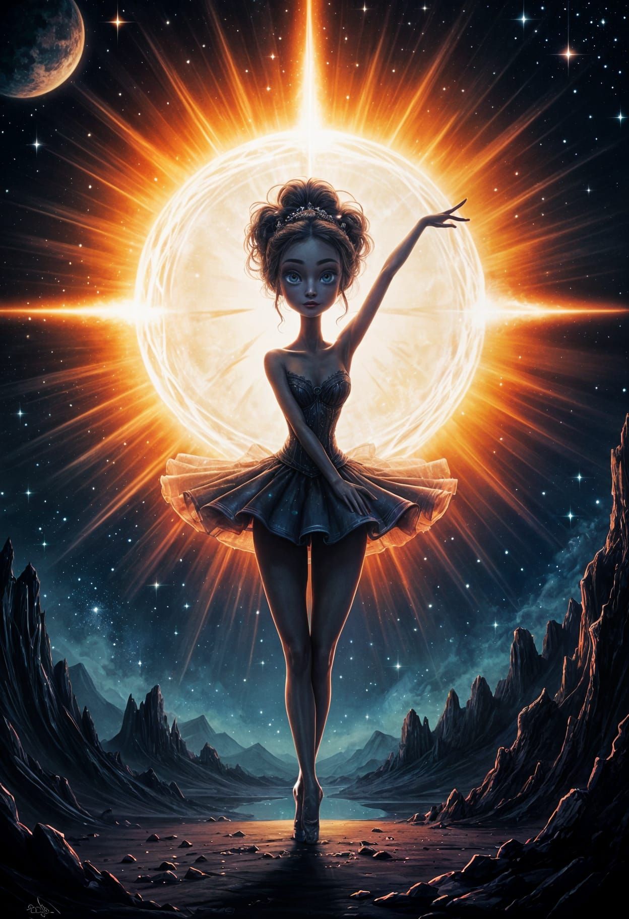 Whimsical Ballerina in Supernova's Glow