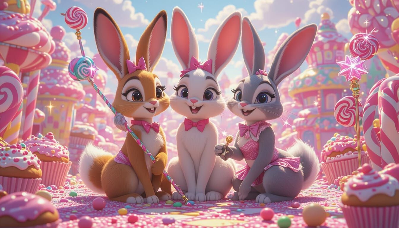 Anthropomorphic Dessert Girls in Candyland, Digital Illustra...