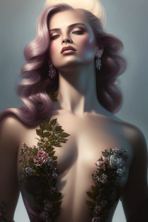 Hyperrealistic Portrait of Blonde Woman with Roses