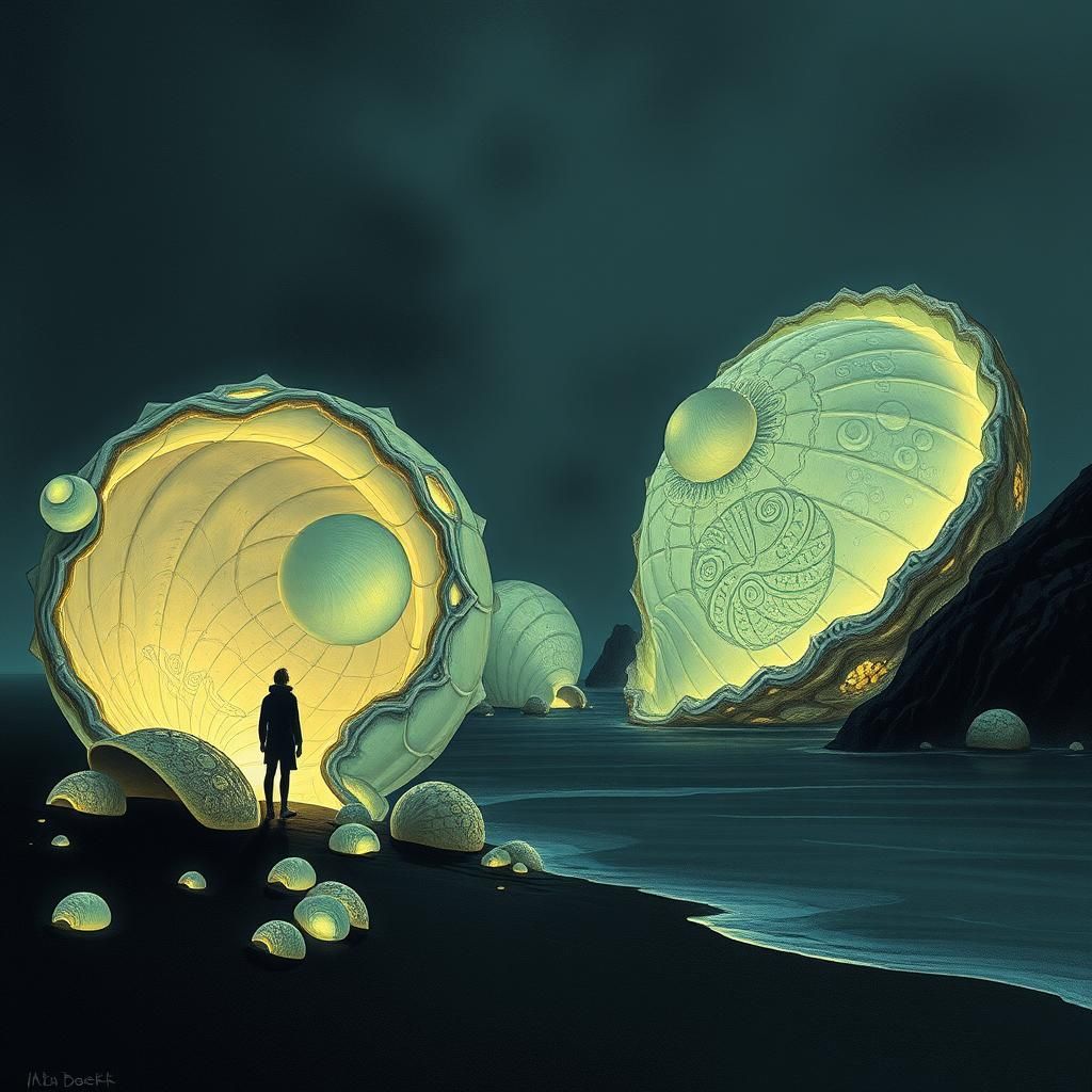 Methane Sea Black Sand Beach in Ink Art Style