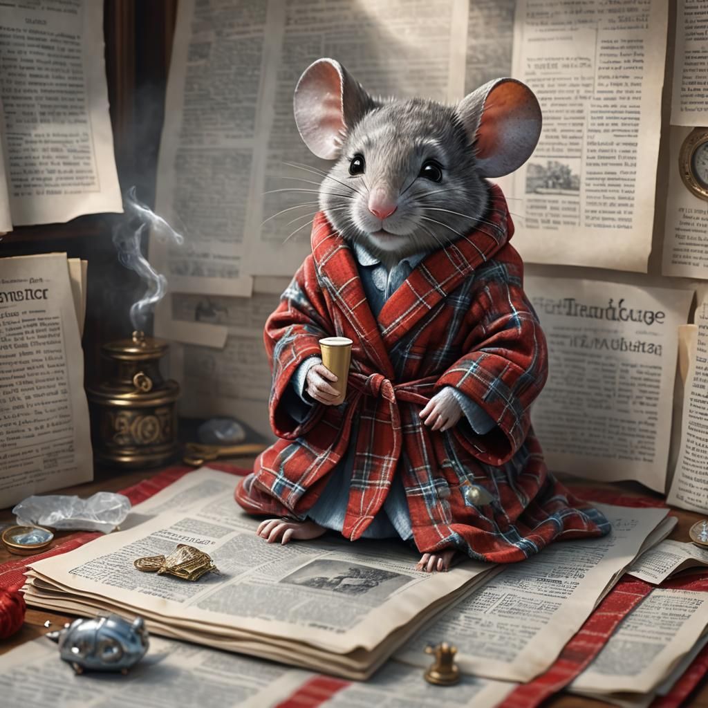 Crystal Mouse in Tartan Dressing Gown, Hyperrealistic Art