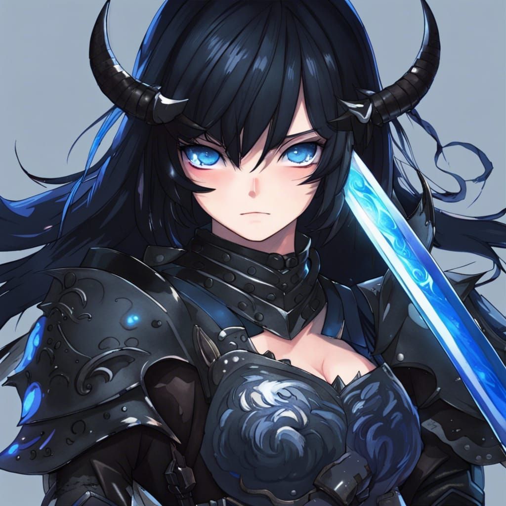 Anime Girl with Horns, Armor, and Sword