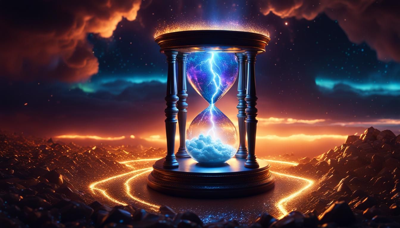 Lightning Storm Inside Hourglass in Fantasy Landscape
