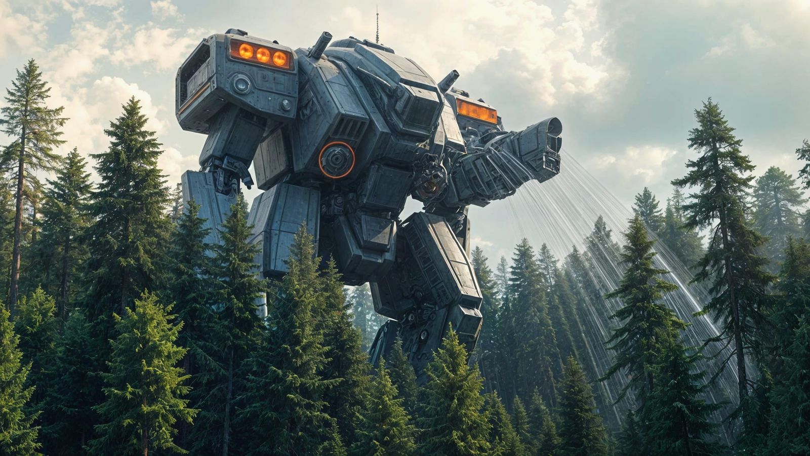 Giant Mech Nurtures the Forest with Gentle Precision