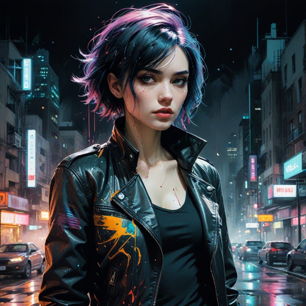 Punk Girl in Film Noir Anime Pop Art Fusion