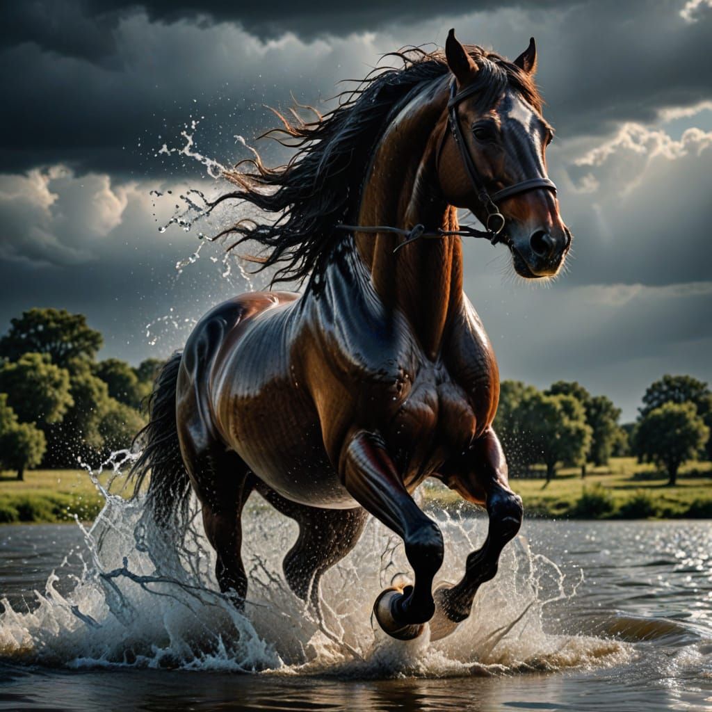 Ethereal Reining Steed Emerges from Oceanic Depths