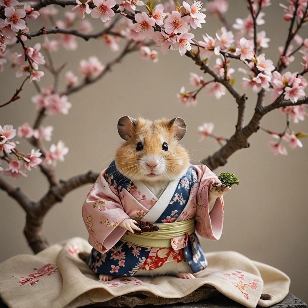 Hamster in Kyoto Garden in Japanese Photography Style