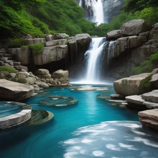 Cascading Waterfalls over Rocks with Concentric Circles
