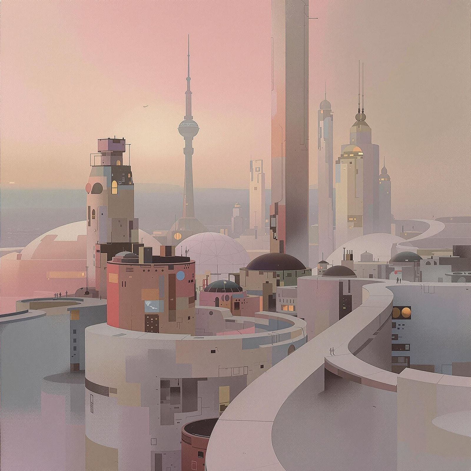 Surreal Cityscape in Soft Pastel Hues