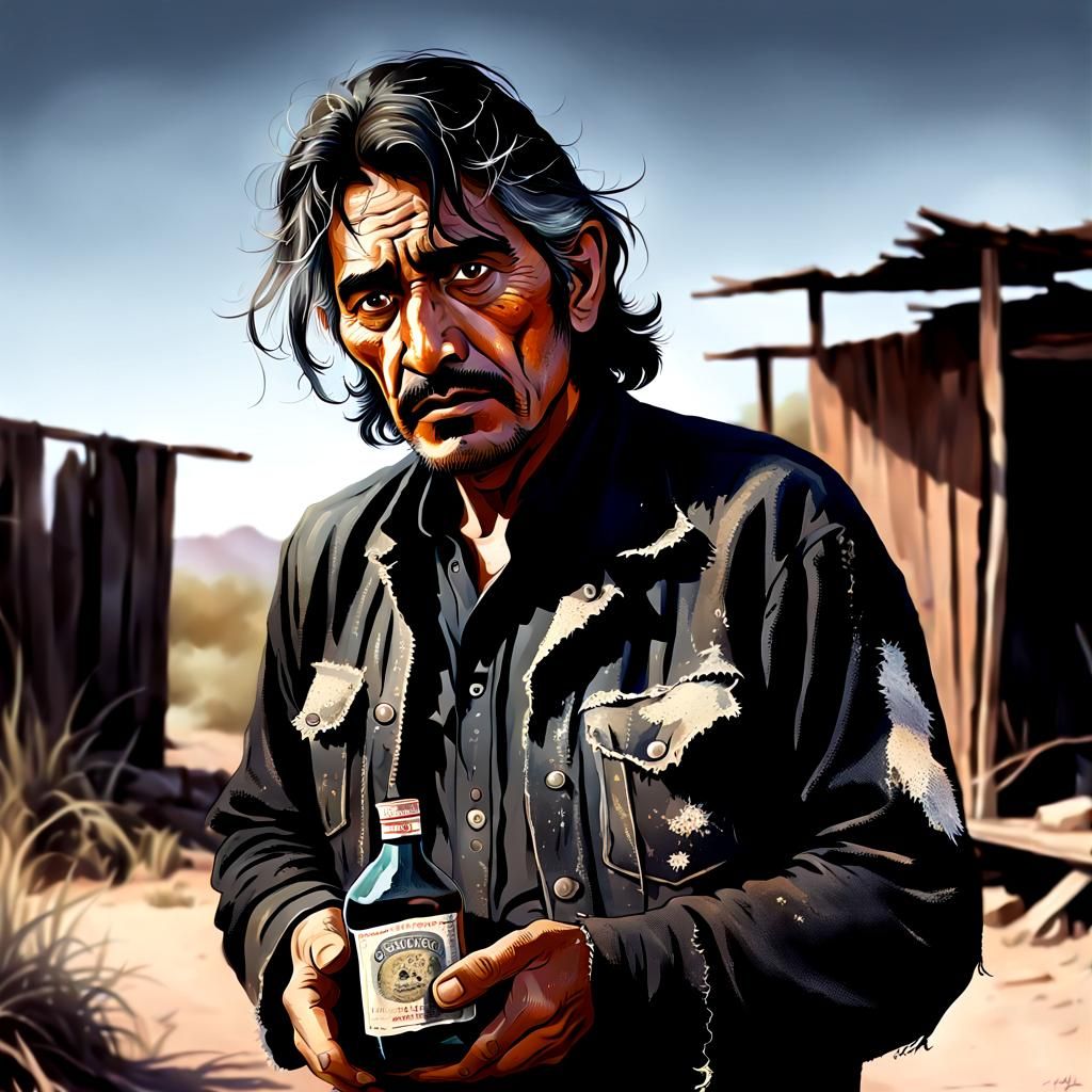 Desolate Mexican Man Storybook Illustration
