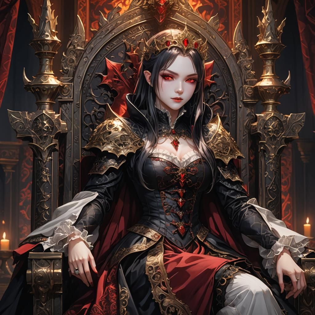 Vampire Girl on Throne in Anime Style