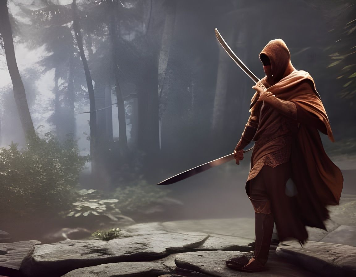 Epic Swordsman in Shawl: 3D Game Cinematic