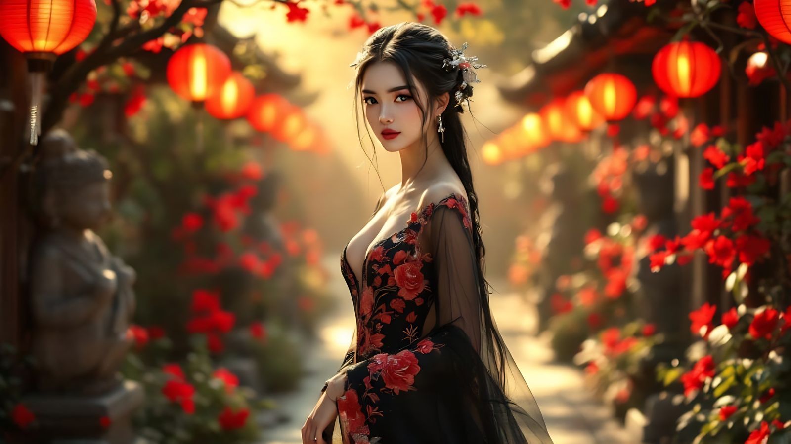 Seductive Japanese Goddess in Delicate Silk Qipao