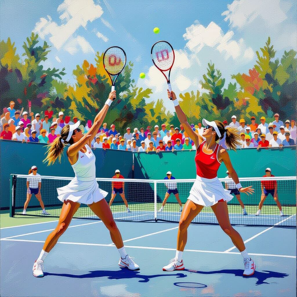 Olympic Women's Tennis in Vibrant, Dynamic Style