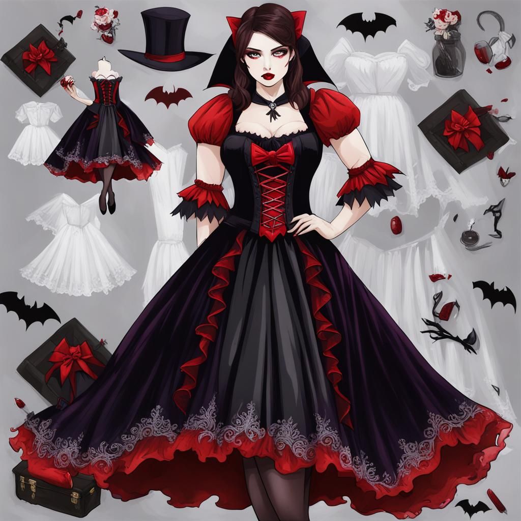 Alluring Vampire Girl in Low Cut Dress