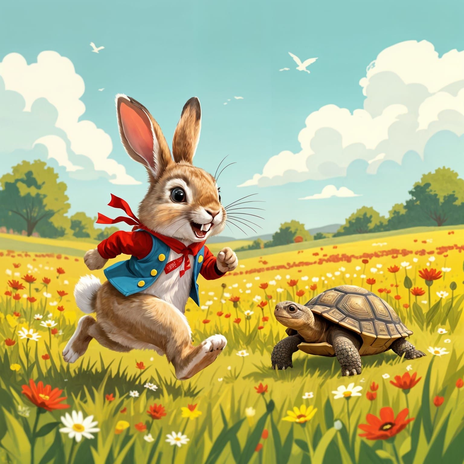 Sprinting Rabbit Teases Determined Tortoise in Whimsical Mea...