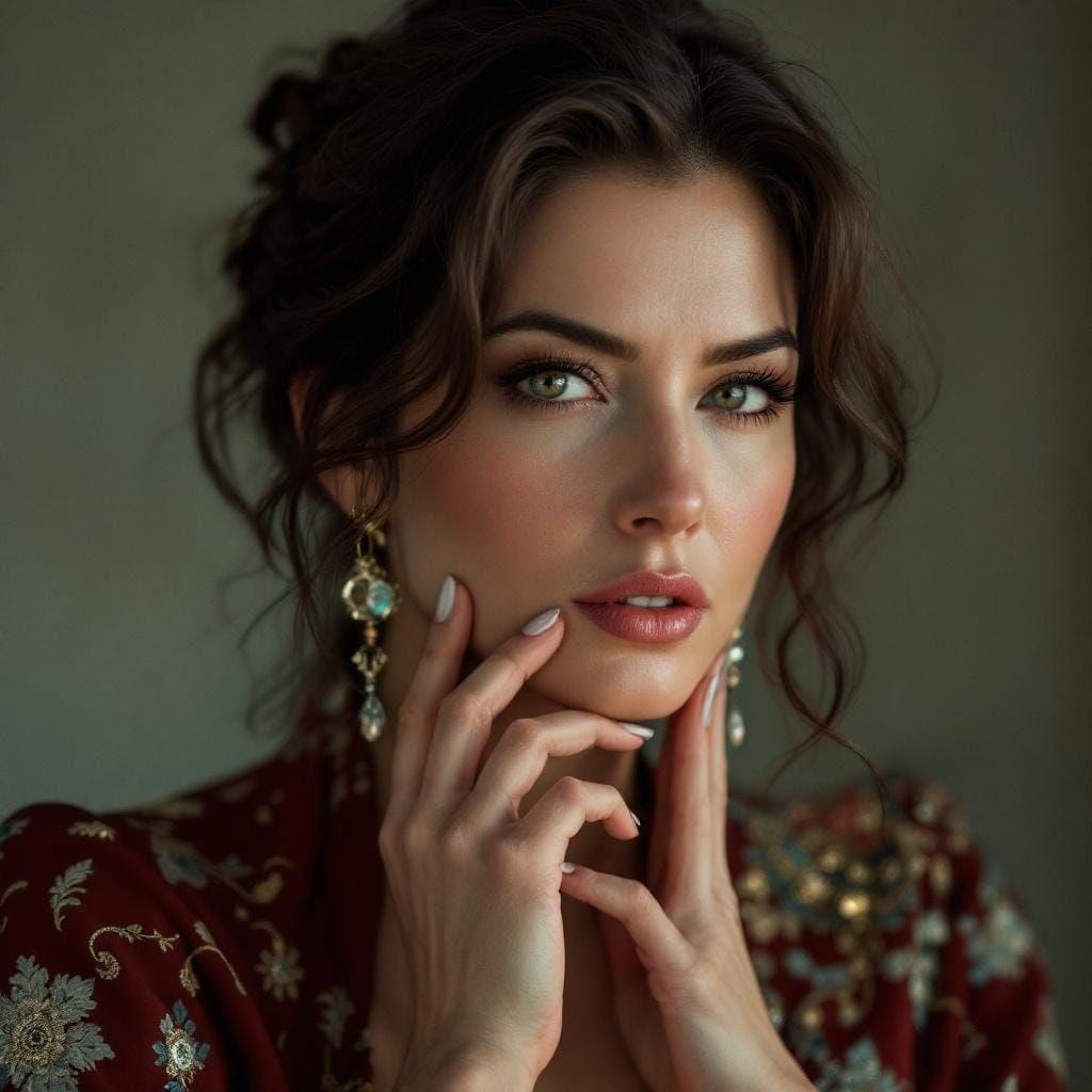 Brunette Woman Portrait with Dramatic Lighting