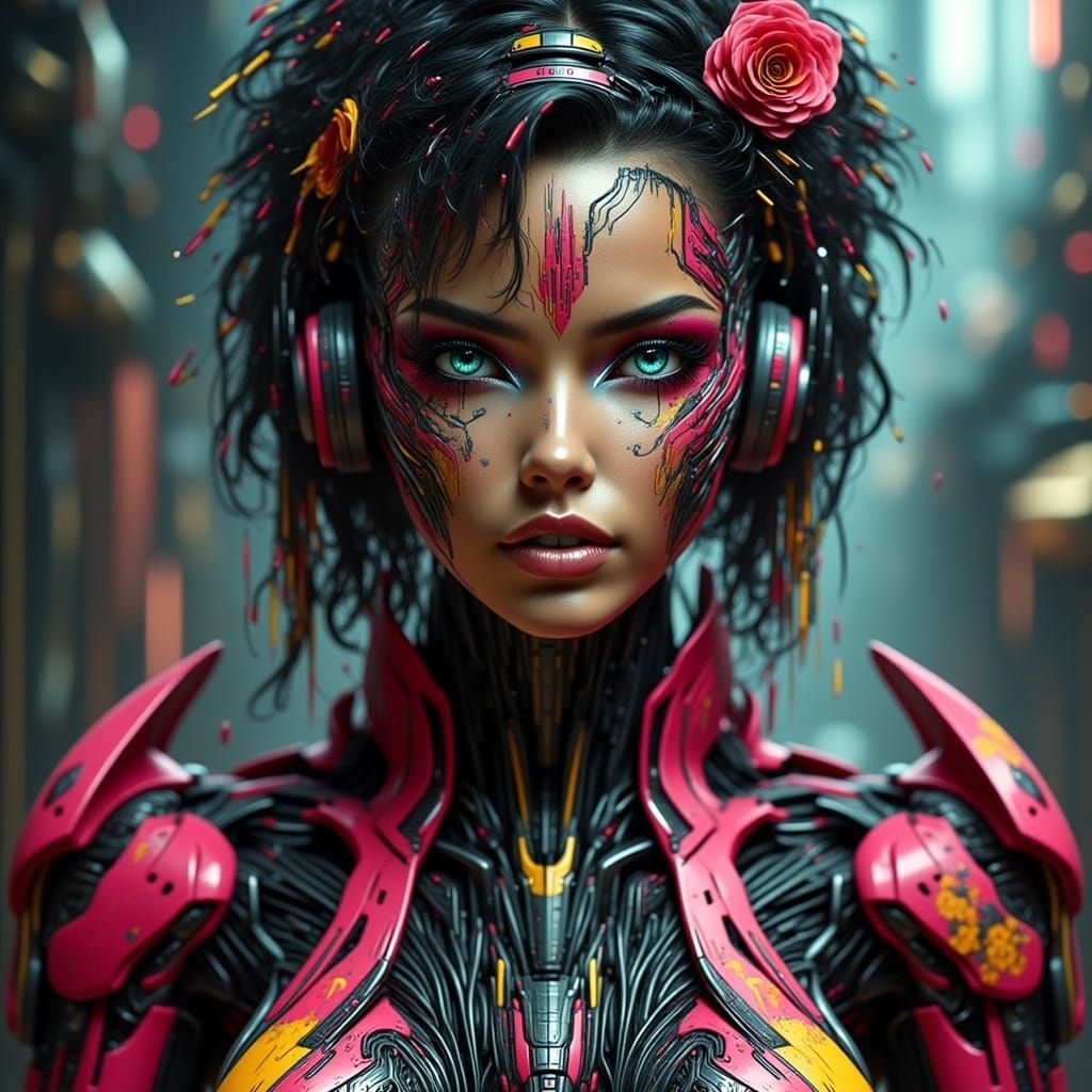 Female Cyborg Pinup in PunkPOP Style