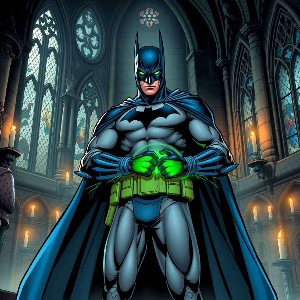 Batman with Kryptonite Gloves in Candlelit Castle