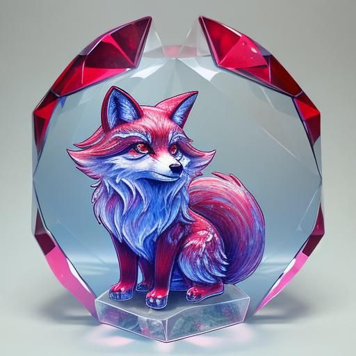 Translucent Crystal Fox with Red Heart Detail