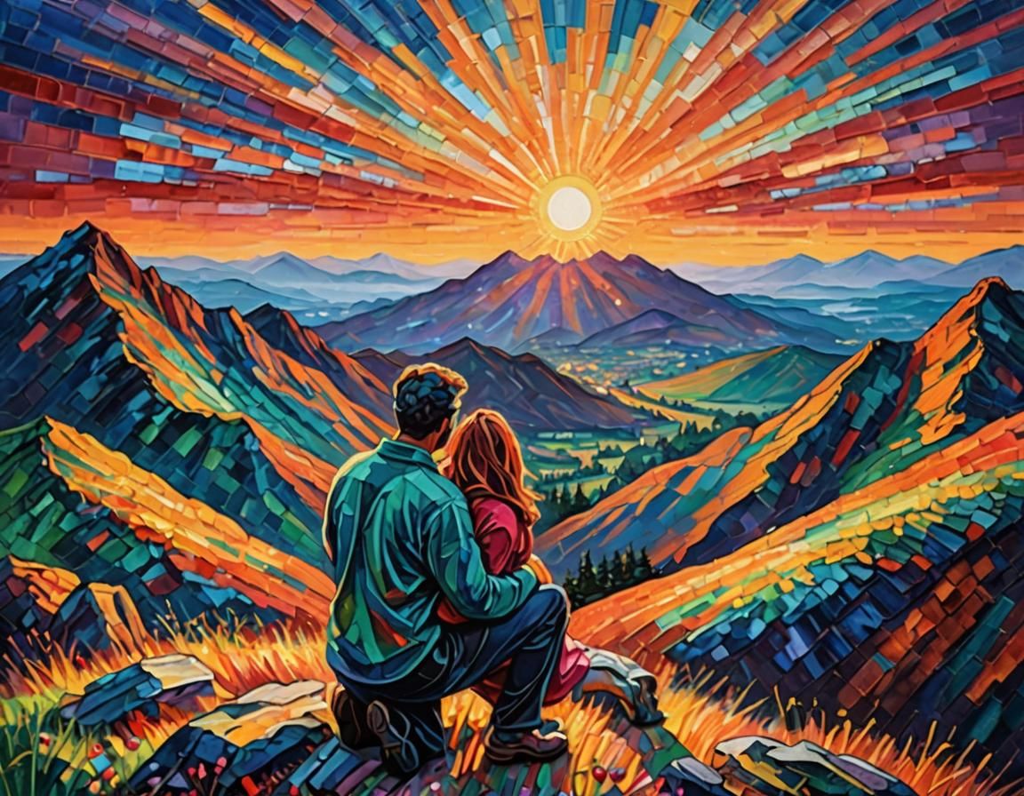 Mountain Sunrise: Exaltation in Neo-Impressionist Style