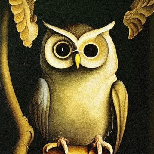 Surreal Owl in Hieronymus Bosch Style