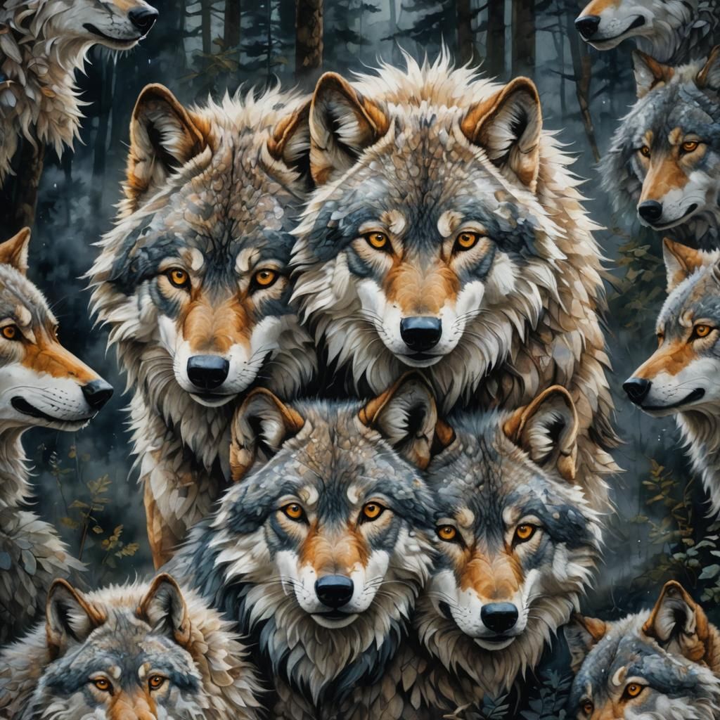 Wolf Fur Mosaic in Mythical Realism