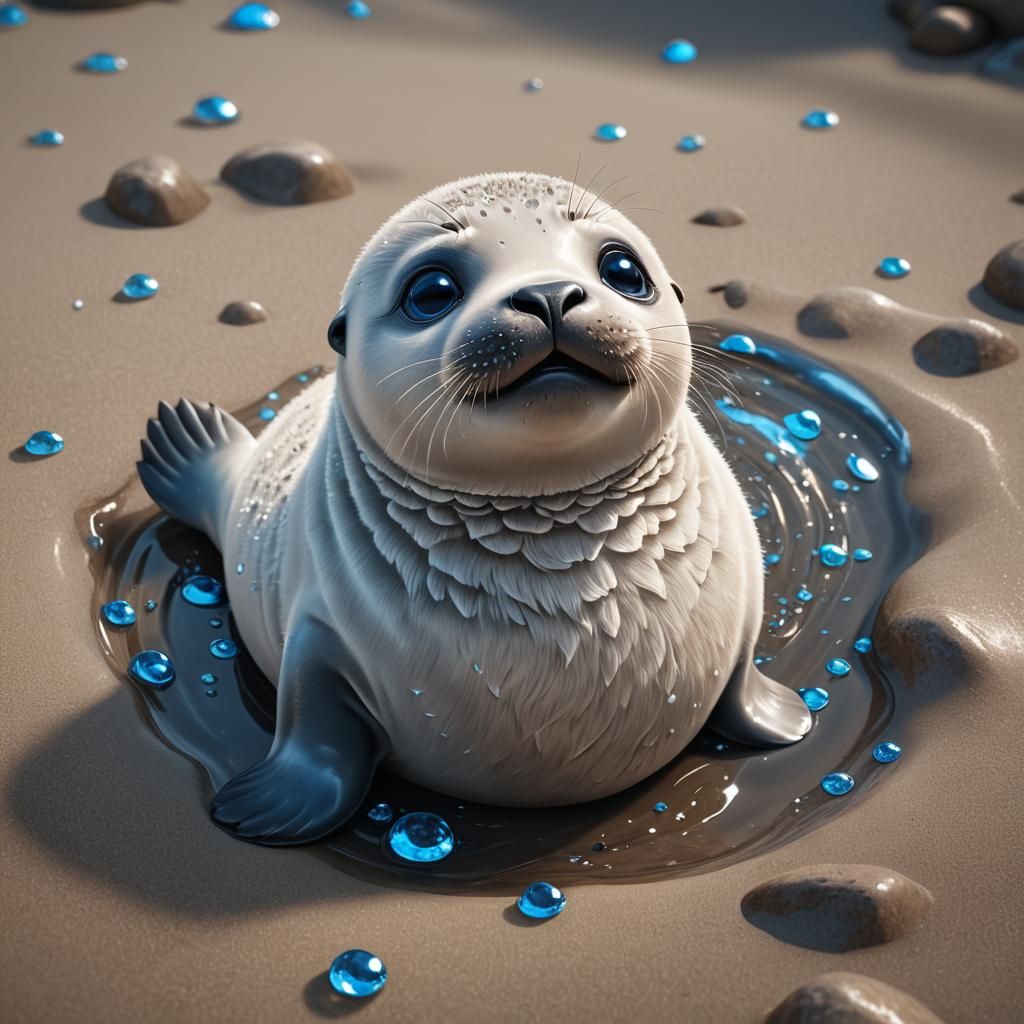 Adorable Cartoon Baby Seal with Sparkling Eyes
