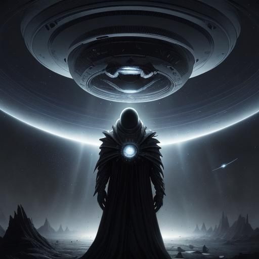 UFO and Draconian Aliens in a Cosmic Horror Scene