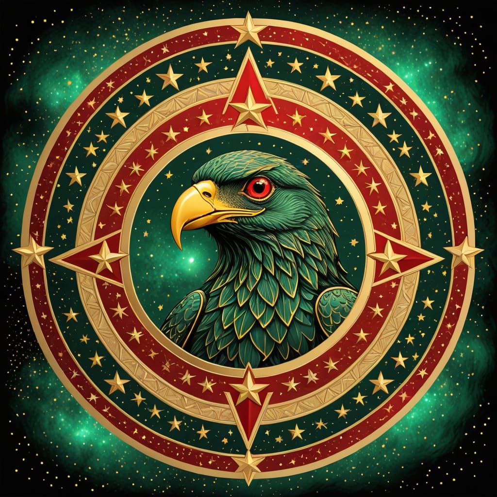 Gold Bird of Prey Emblem on Dark Green Flag