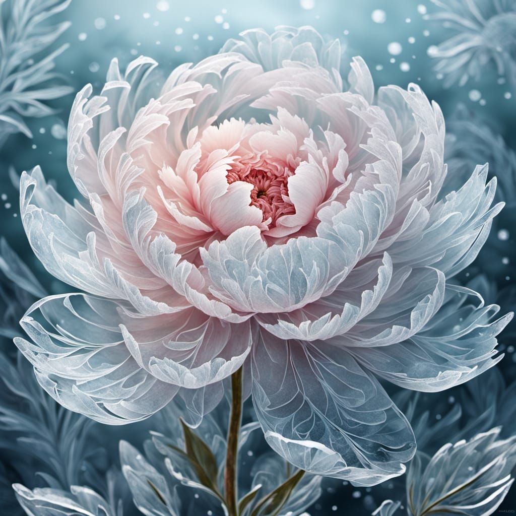 Glistening Ice Crystal Peony in Ethereal Style