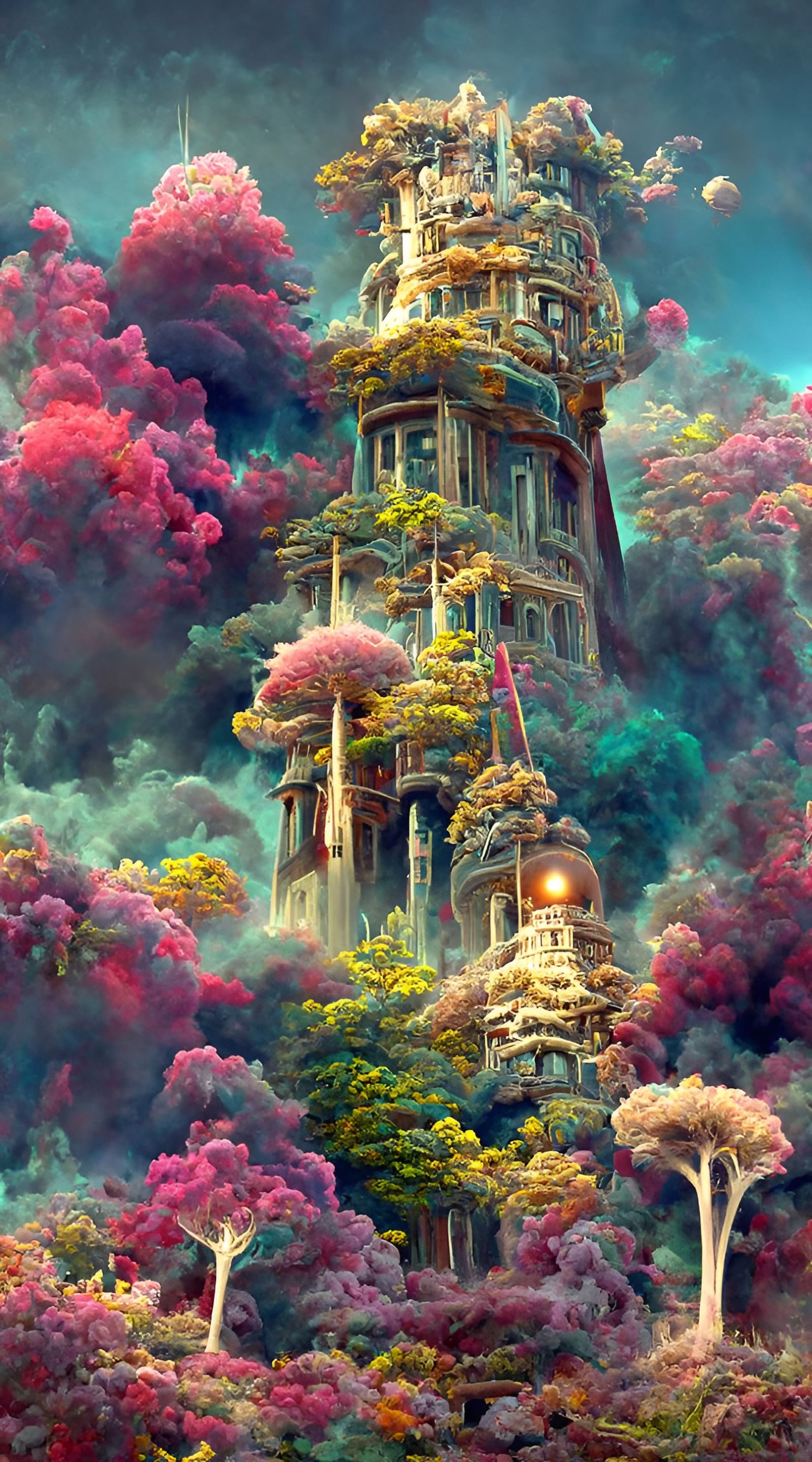 Towering Trees with Lasers: A Sci-Fi Fantasy Painting