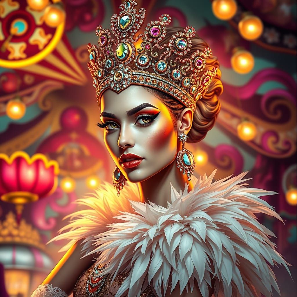 Carnival Queen in Vibrant, Swirling Splendor