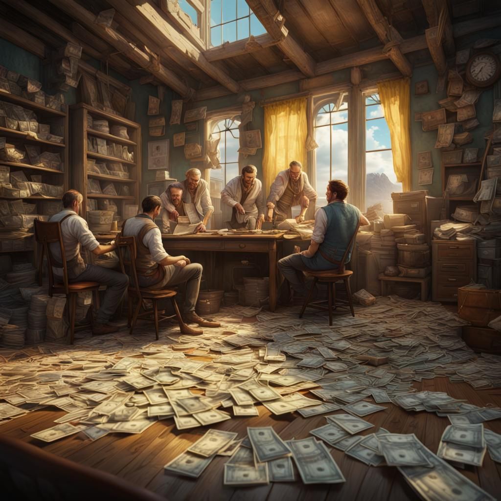 People Working From Home With Floating Money