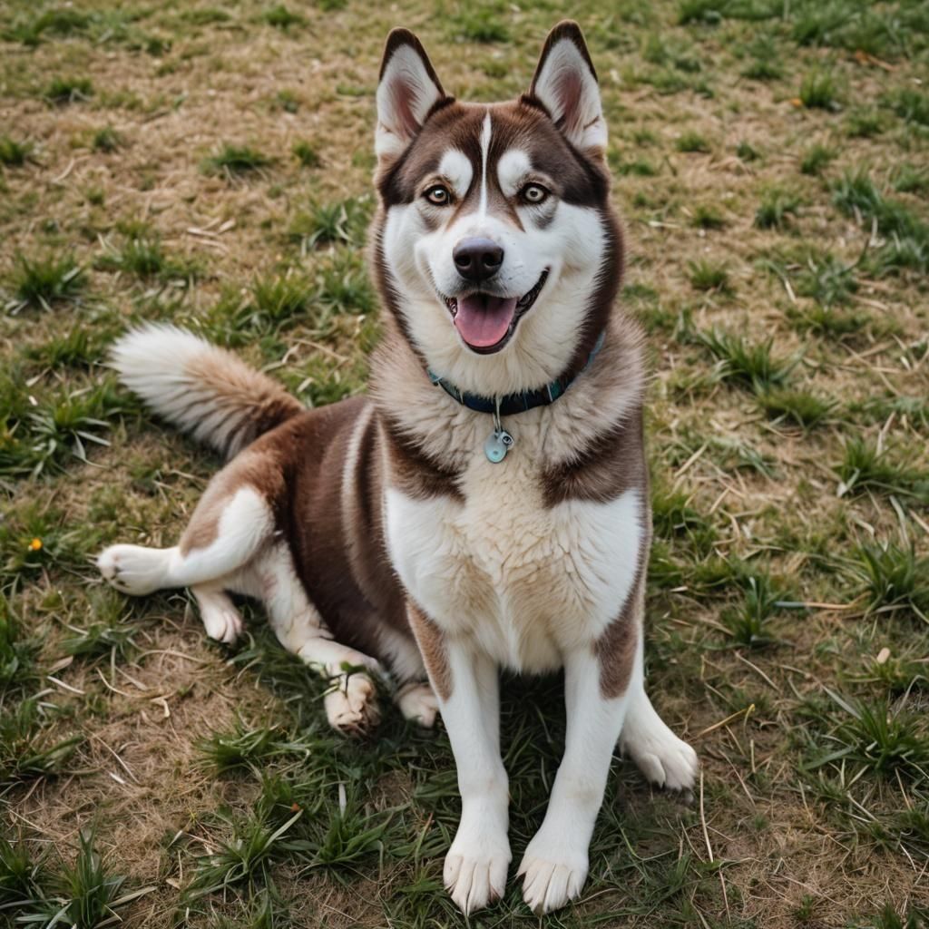 Smiling Pregnant Husky Dog in Natural Light