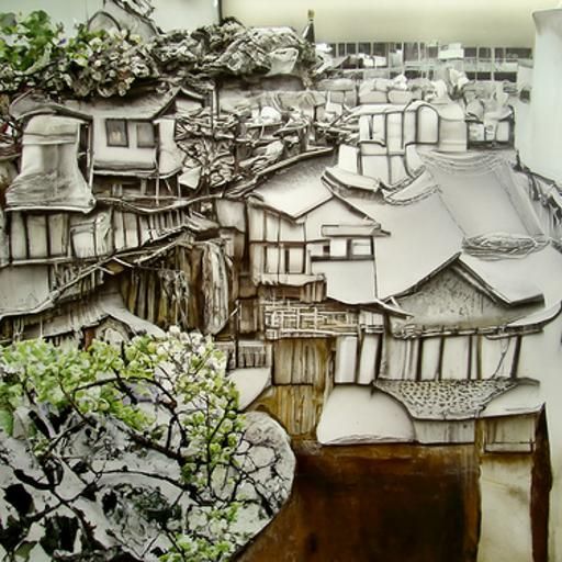Kyoto Scenic View in Pen and Ink Drawing