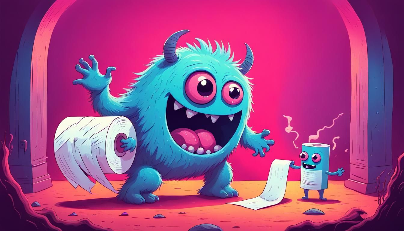 The Little Monster runs out of toilet paper and politely asks for more.