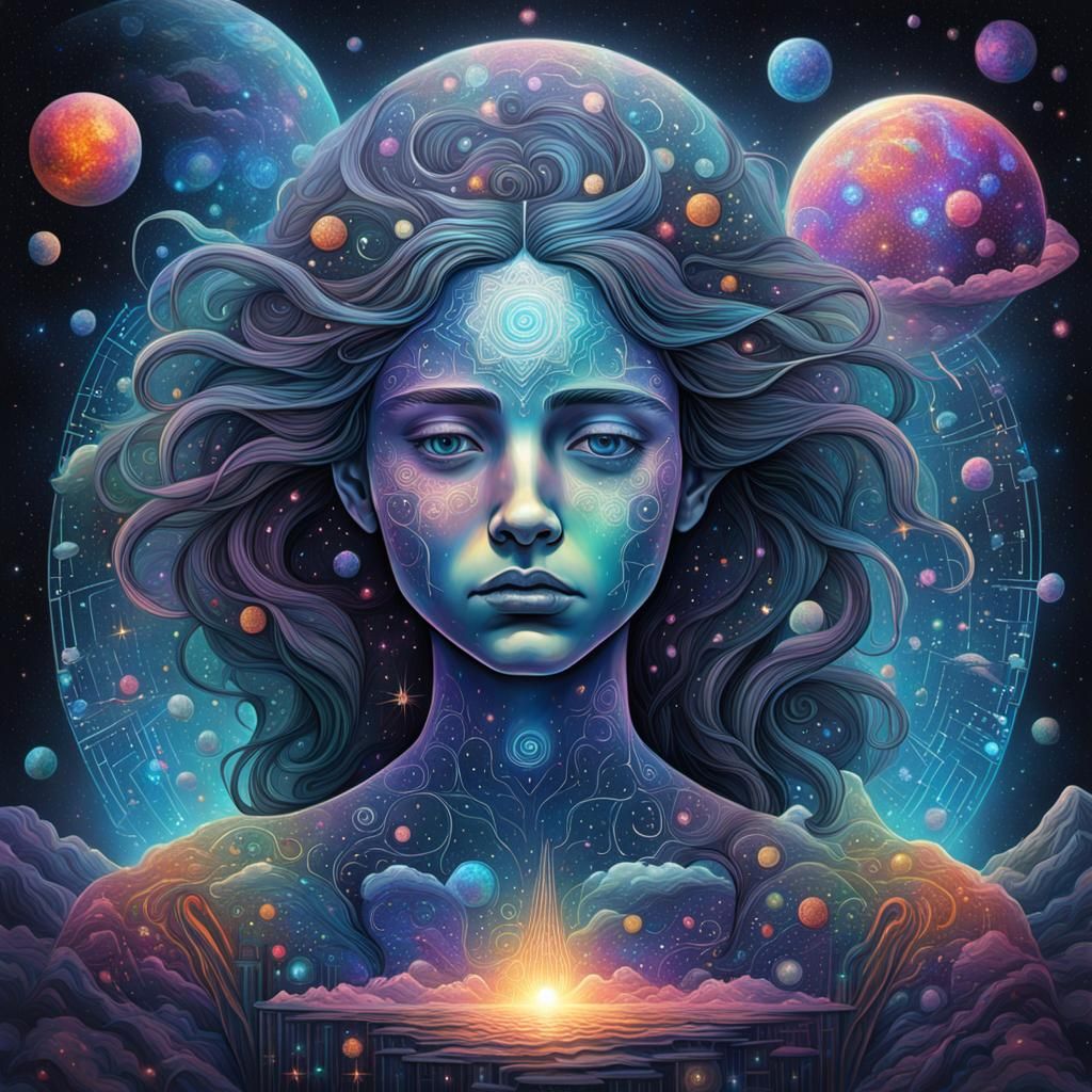 Astral Cosmic Illustration of Sadness by Amaringo