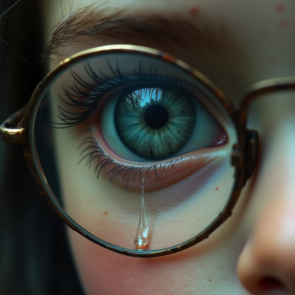 Somber Girl's Eye Reflects Inner Turmoil in Haunting Portrai...