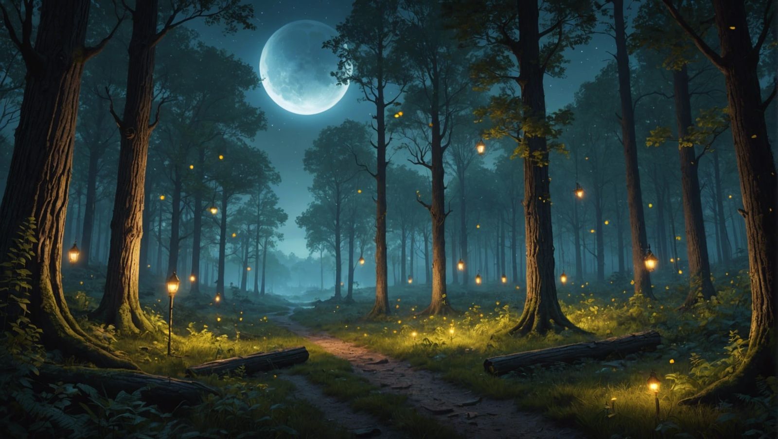 Enchanted Whispering Woods Under Starry Night