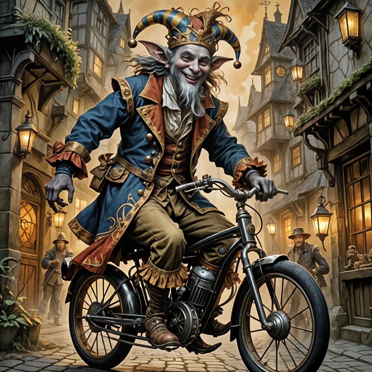 Vibrant Jester on Unicycle, Juggling Pinballs