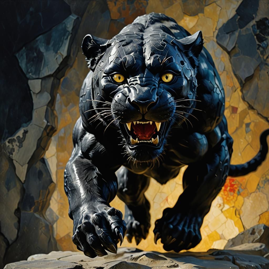 Furious Black Panther in Abstract Expressionist Style